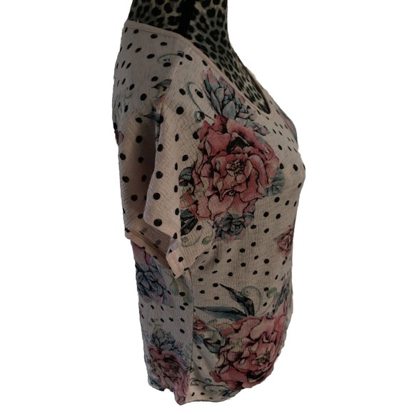 Cocos Clozet Blouse Women L Pink Floral Poka Dot Short Sleeve Round Neck - Picture 3 of 5